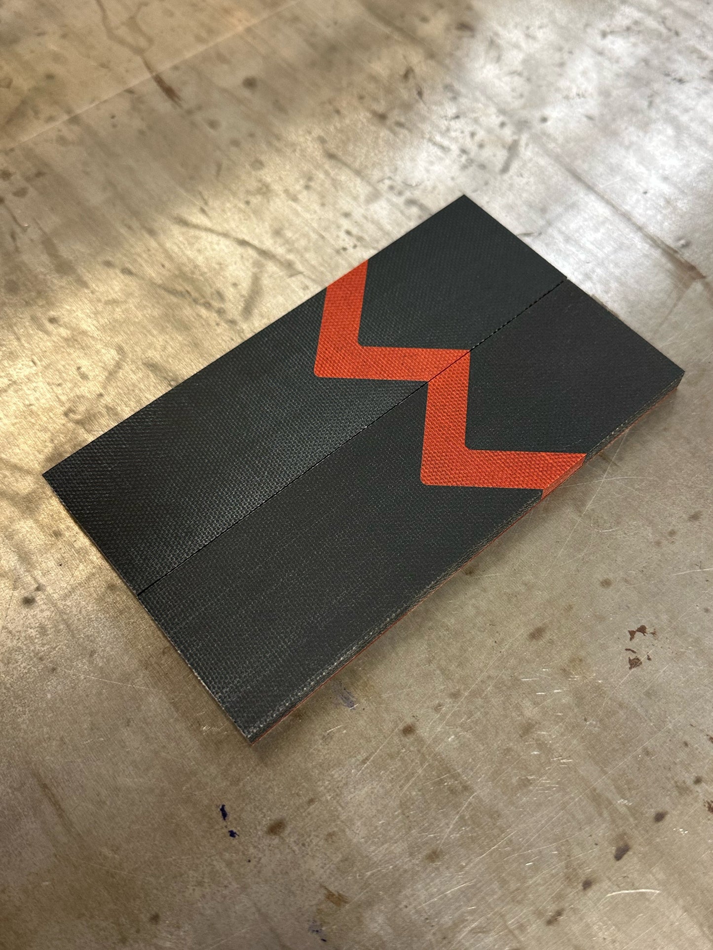 Black Canvas Micarta with Fire Micarta Chevron pattern