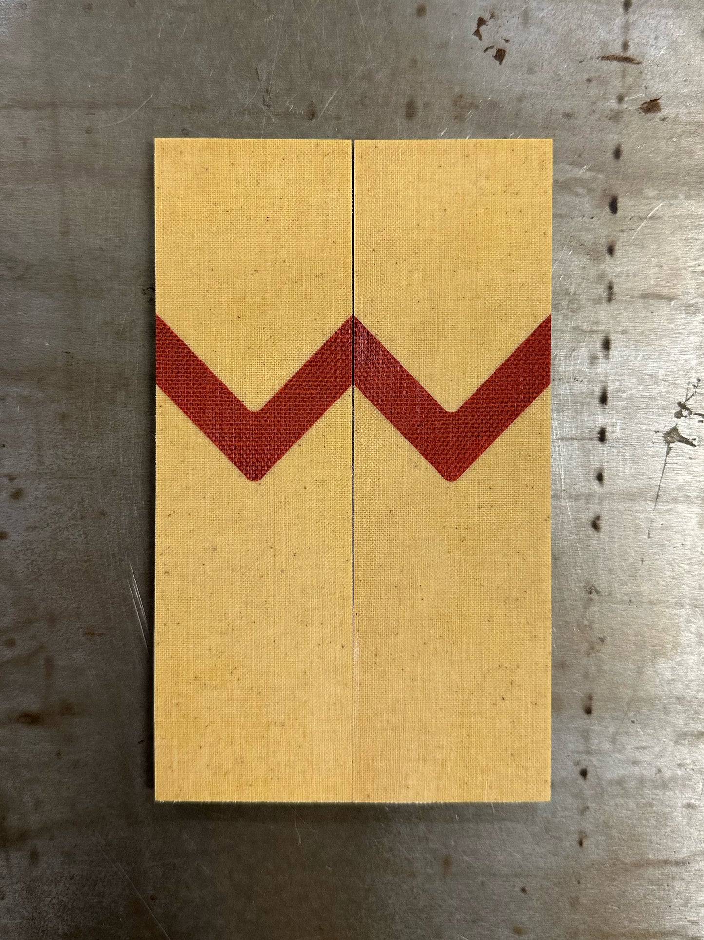 Natural Linen Micarta with Fire Micarta Chevron pattern no Liner/Spacer